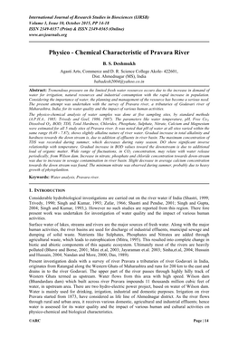 Physico-Chemical Characteristic of Pravara River
