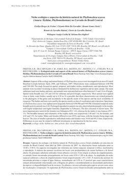 Nicho Ecológico E Aspectos Da História Natural De Phyllomedusa Azurea (Anura: Hylidae, Phyllomedusinae) No Cerrado Do Brasil Central