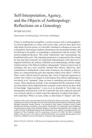 Self-Interpretation, Agency, and the Objects of Anthropology: Reflections on a Genealogy