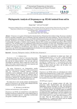 Phylogenetic Analysis of Streptomyces Sp. H2AK Isolated from Soil in Kuşadası