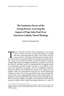 E Luminous Excess of the Acting Person: Assessing the Impact of Pope John Paul II on American Catholic Moral Eology