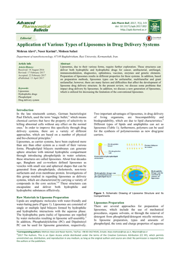 Application of Various Types of Liposomes in Drug Delivery Systems