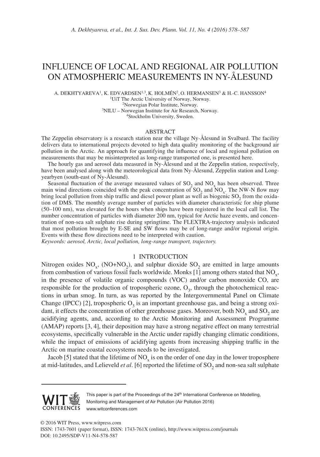 Influence of Local and Regional Air Pollution on Atmospheric Measurements in Ny-Ålesund