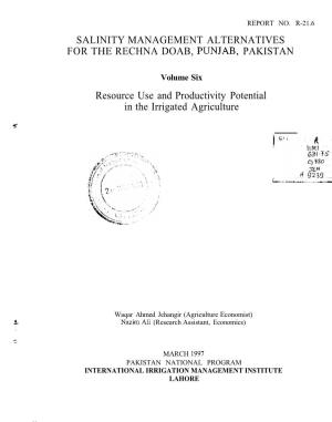 SALINITY MANAGEMENT ALTERNATIVES for the RECHNA DOAB, PUNJAB, PAKISTAN Resource Use and Productivity Potential in the Irrigated
