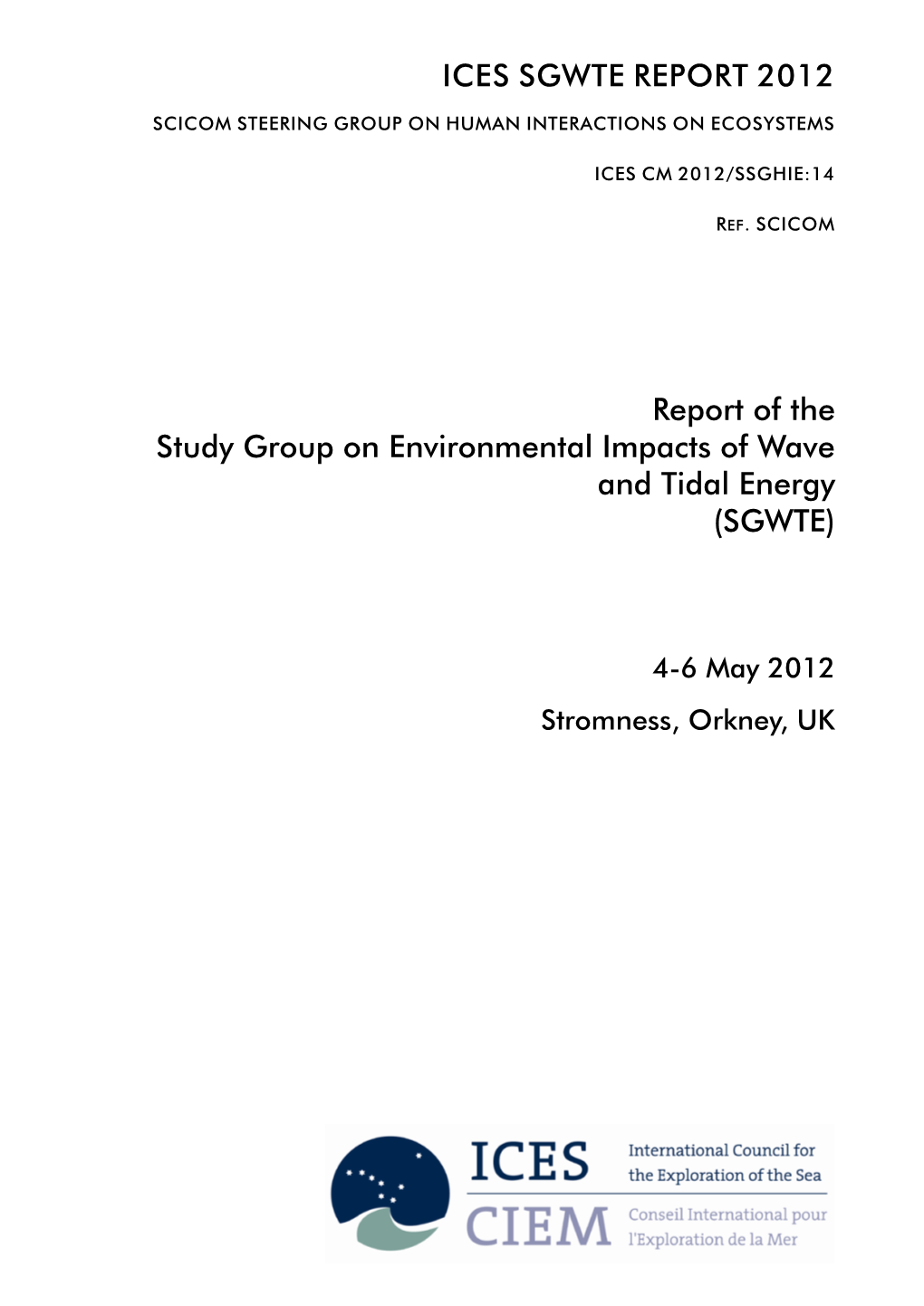 Report of the Study Group on Environmental Impacts of Wave and Tidal Energy (SGWTE)