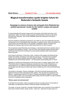 Magical Transformation Spells Brighter Future for Redonda's Fantastic Beasts
