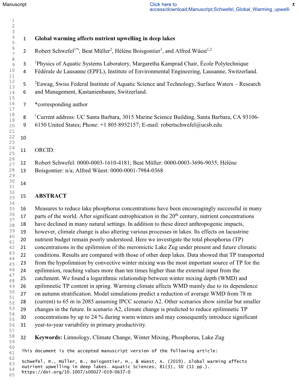 Global Warming Affects Nutrient Upwelling in Deep Lakes Robert