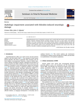 Audiologic Impairment Associated with Bilirubin-Induced Neurologic Damage