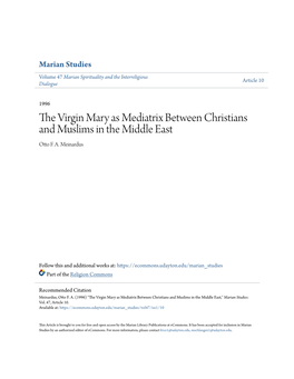 The Virgin Mary As Mediatrix Between Christians and Muslims in the Middle East