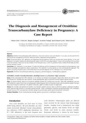 The Diagnosis and Management of Ornithine Transcarbamylase Deficiency in Pregnancy: a Case Report
