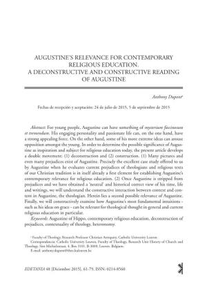 Augustine's Relevance for Contemporary Religious