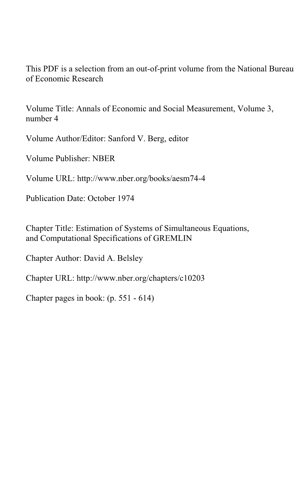 Estimation of Systems of Simultaneous Equations, and Computational Specifications of GREMLIN