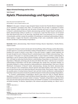 Hyletic Phenomenology and Hyperobjects