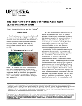 The Importance and Status of Florida Coral Reefs: Questions and Answers1
