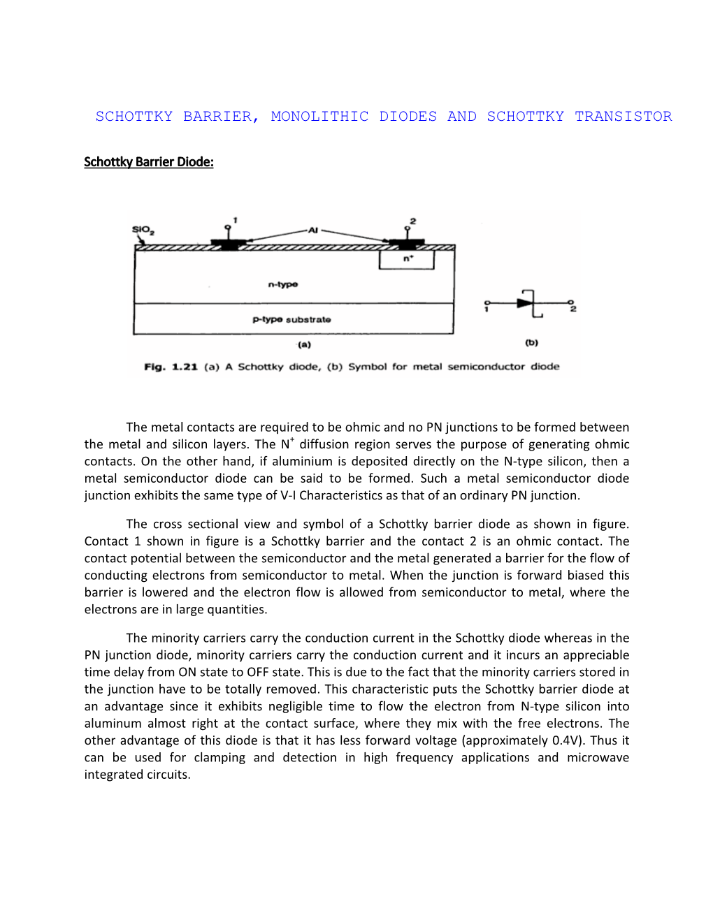 Schottky Barrier, Monolithic Diodes and Schottky