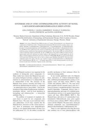 Synthesis and in Vitro Antiproliferative Activity of Novel 2-Arylideneaminobenzimidazole Derivatives