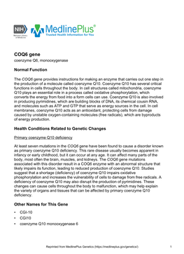 COQ6 Gene Coenzyme Q6, Monooxygenase