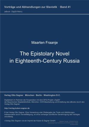 The Epistolary Novel in Eighteenth-Century Russia