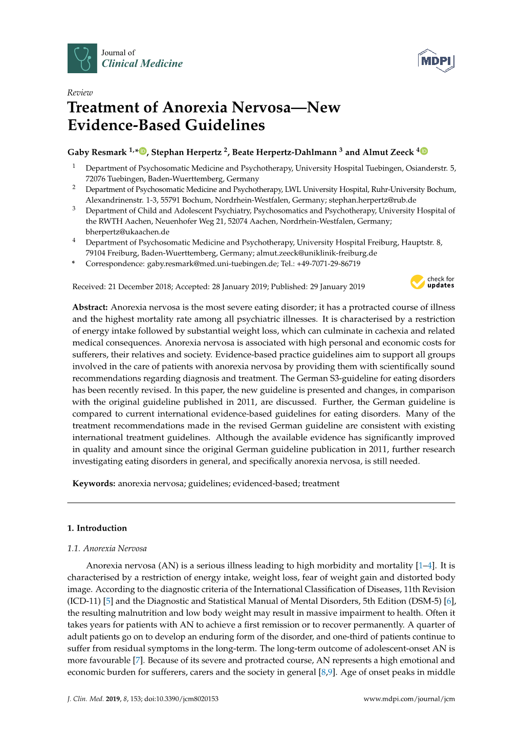 Treatment of Anorexia Nervosa—New Evidence-Based Guidelines