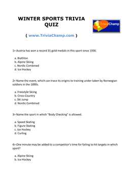 Winter Sports Trivia Quiz