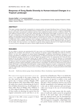 Response of Dung Beetle Diversity to Human-Induced Changes in a Tropical Landscape1