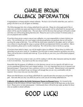 Good Luck! Callback Participants