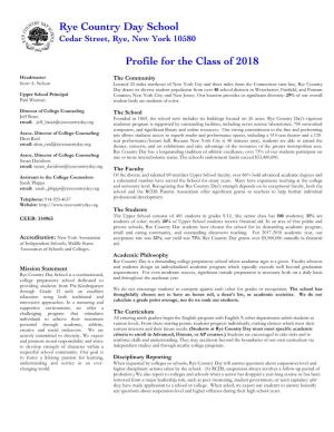 Rye Country Day School Profile for the Class of 2018