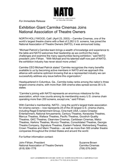 12 KB Jul 28Th, 2013 Exhibition Giant Carmike Cinemas Joins National