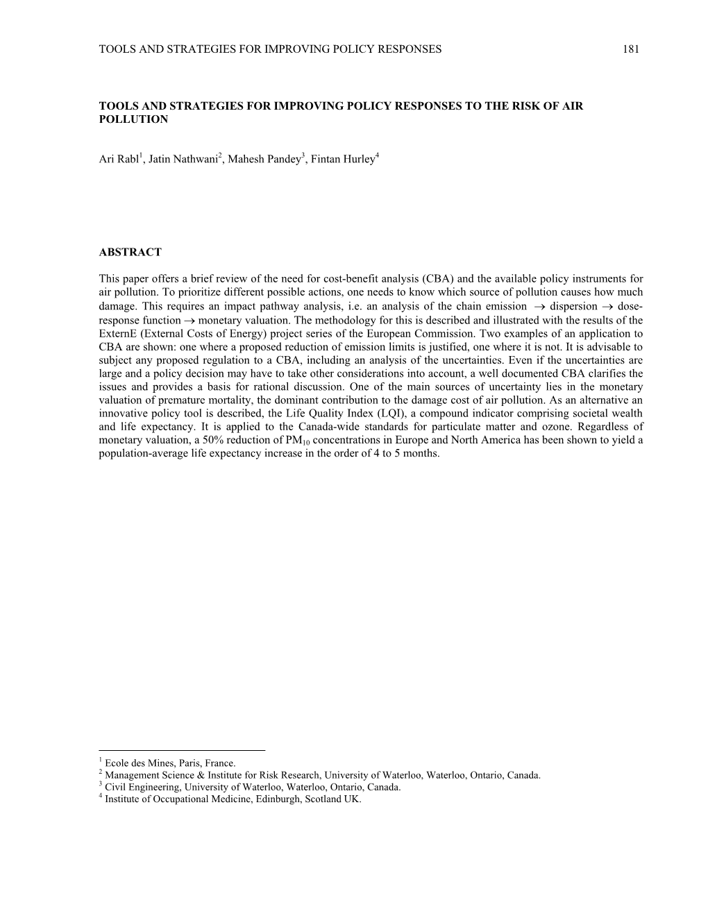 Tools and Strategies for Improving Policy Responses to the Risk of Air Pollution