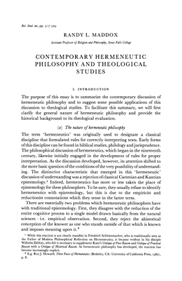 Contemporary Hermeneutic Philosophy and Theological Studies