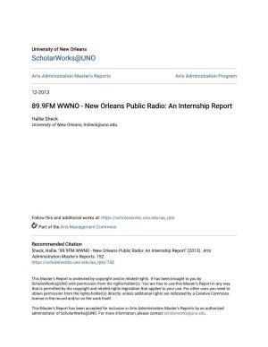 89.9FM WWNO - New Orleans Public Radio: an Internship Report
