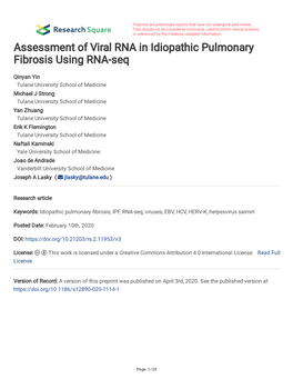 Assessment of Viral RNA in Idiopathic Pulmonary Fibrosis Using RNA-Seq