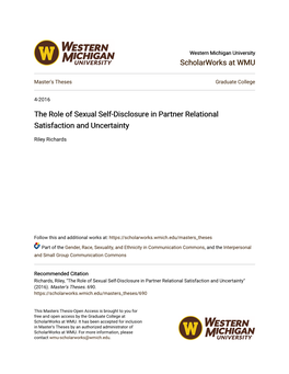 The Role of Sexual Self-Disclosure in Partner Relational Satisfaction and Uncertainty