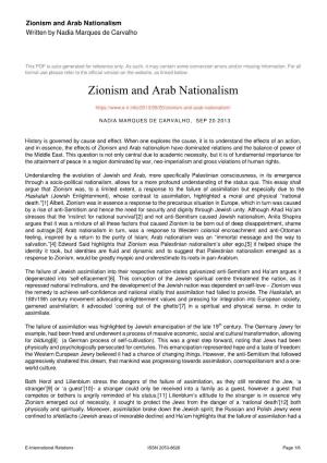 Zionism and Arab Nationalism Written by Nadia Marques De Carvalho