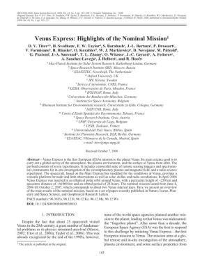 Venus Express: Highlights of the Nominal Mission1 D