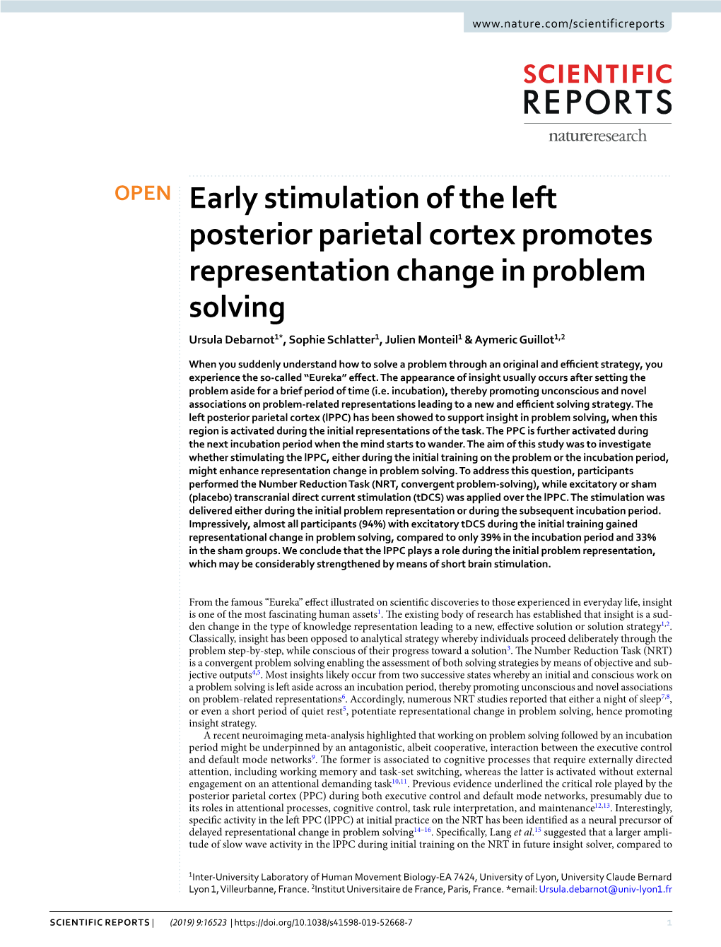 Early Stimulation of the Left Posterior Parietal Cortex Promotes