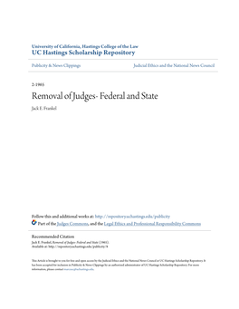 Removal of Judges- Federal and State Jack E