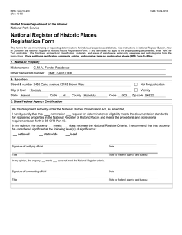 NPS Form 10 900 OMB No. 1024 0018