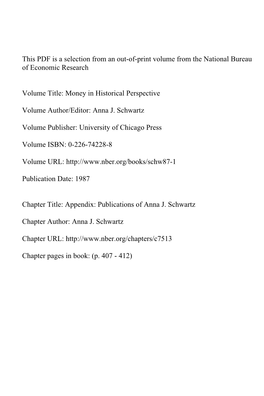 Appendix: Publications of Anna J. Schwartz