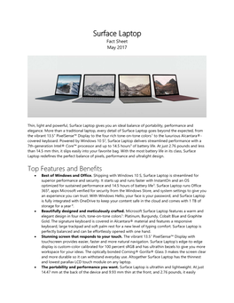 Surface Laptop Fact Sheet May 2017