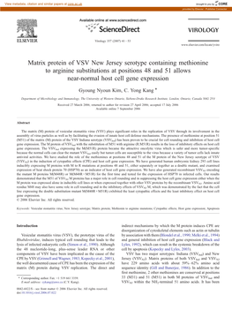 Matrix Protein of VSV New Jersey Serotype Containing Methionine To
