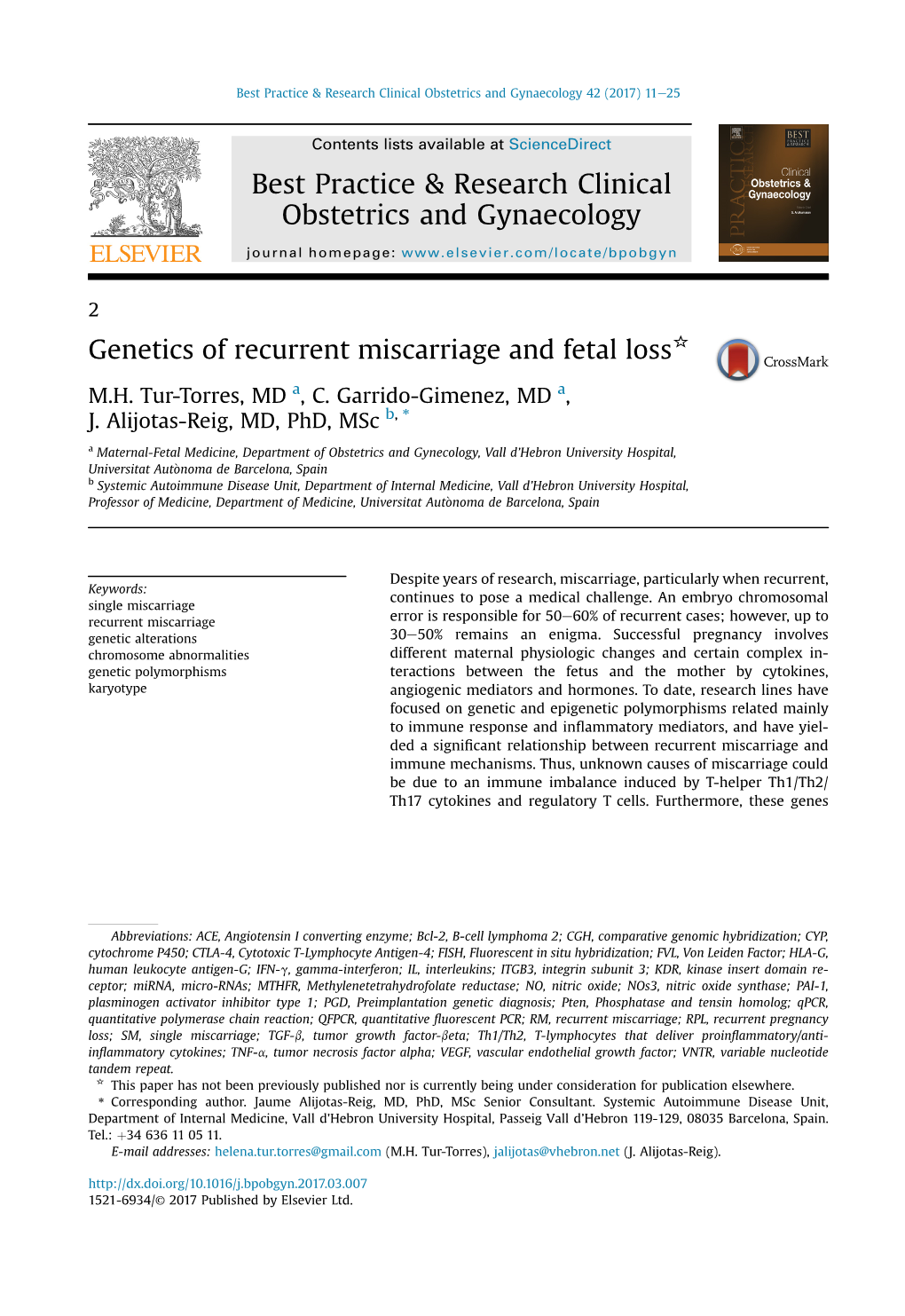 Genetics of Recurrent Miscarriage and Fetal Loss*