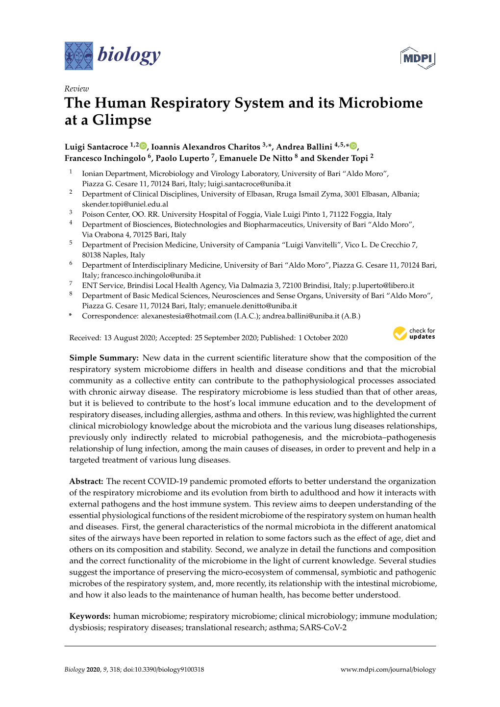 The Human Respiratory System and Its Microbiome at a Glimpse