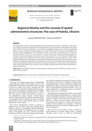 Regional Identity and the Renewal of Spatial Administrative Structures: the Case of Podolia, Ukraine