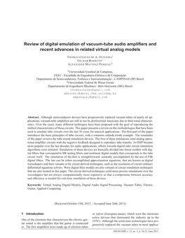 Review of Digital Emulation of Vacuum-Tube Audio Amplifiers And