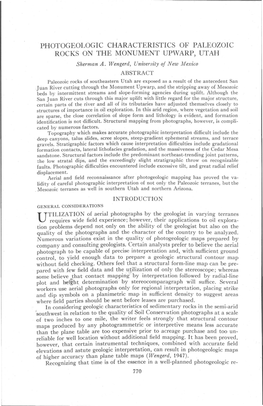 PHOTOGEOLOGIC CHARACTERISTICS of PALEOZOIC ROCKS on the MONUMENT UPWARP, UTAH Sherman A