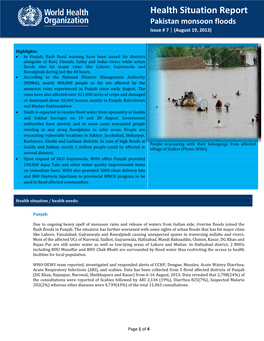Health Situation Report: Pakistan Floods Health Situation Issue # 7| August Report 19, 2013 Pakistan Monsoon Floods Issue # 7 | (August 19, 2013)
