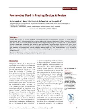 Promoieties Used in Prodrug Design: a Review