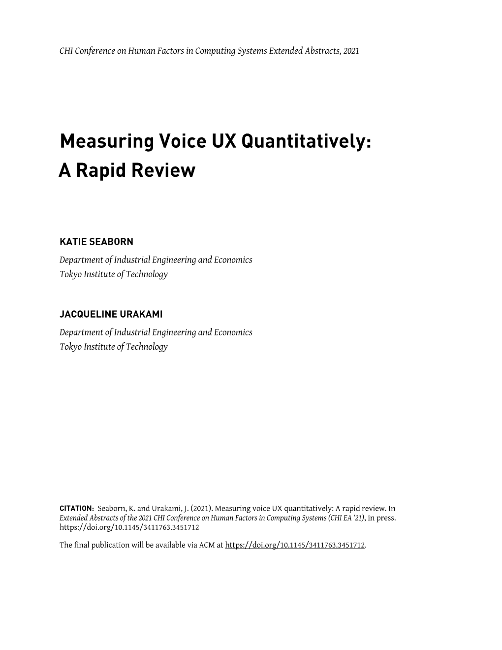 Measuring Voice UX Quantitatively: a Rapid Review
