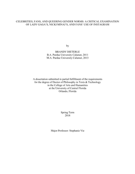 Celebrities, Fans, and Queering Gender Norms: a Critical Examination of Lady Gaga’S, Nicki Minaj’S, and Fans’ Use of Instagram